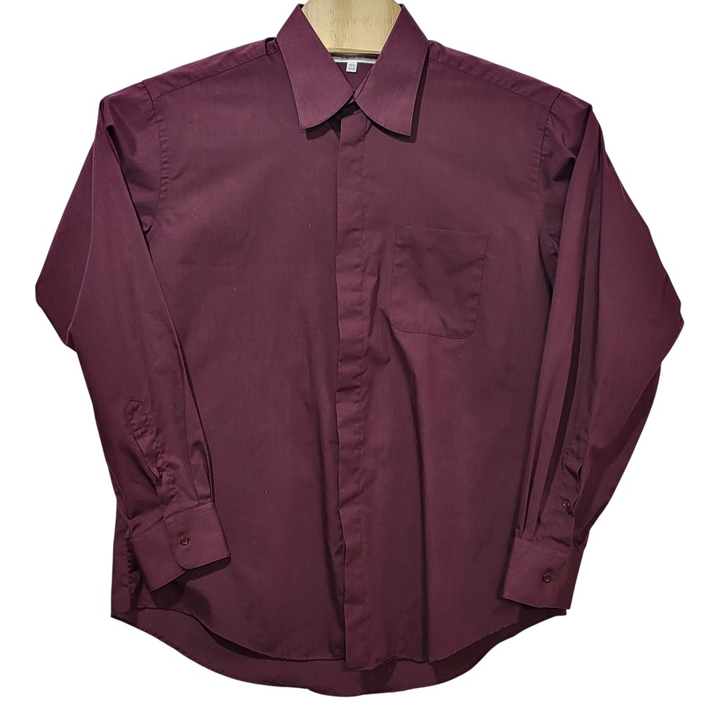 Diamante Mens Burgundy Dress Shirt 16.5 34/35 Long Sleeve Button Single Needle